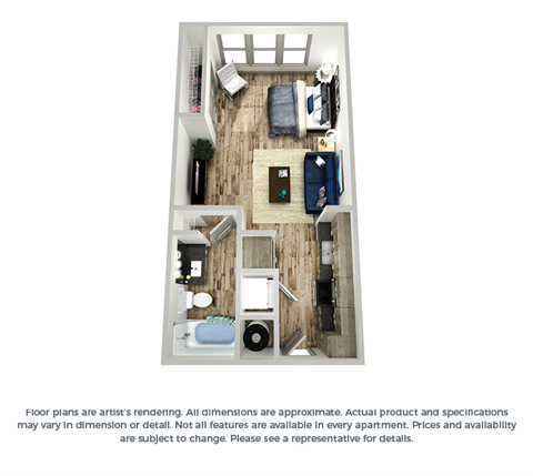Floor plan for studio, 1 bath, 488 sqft